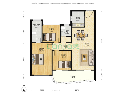 融信天澄 3室1厅2卫 119平方