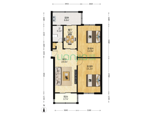 中科院近物所居民小区 2室2厅1卫 63平方
