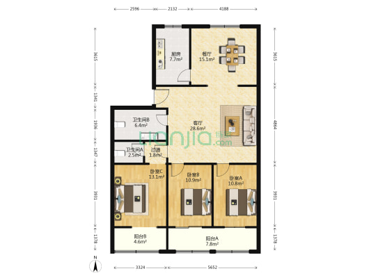 陕西省省级机关小寨老干部服务管理所 3室2厅2卫 131平方