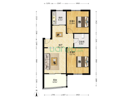 嘉南公寓青藤居 2室1厅1卫 76平方