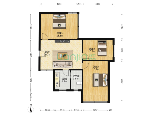 向阳路31号院 3室1厅1卫 82平方