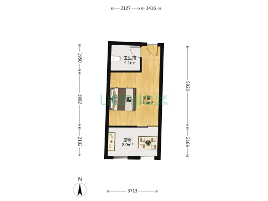 广厦花园集美 1室0厅1卫 41平方