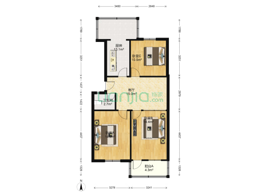 湖畔苑 3室1厅1卫 81平方