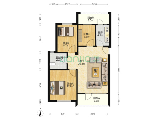 公园季 3室1厅1卫 90平方