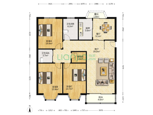 家乐苑 3室2厅2卫 145平方
