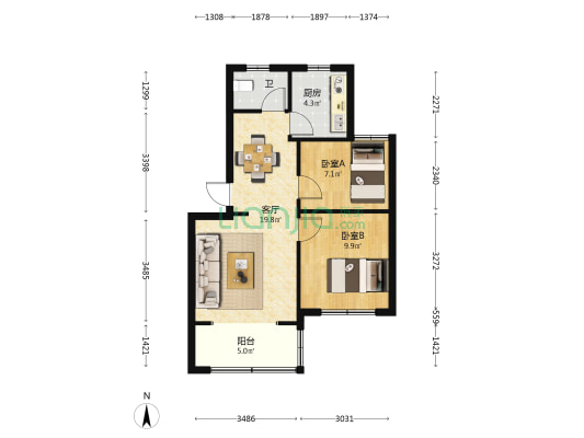 白马小区 2室1厅1卫 62平方