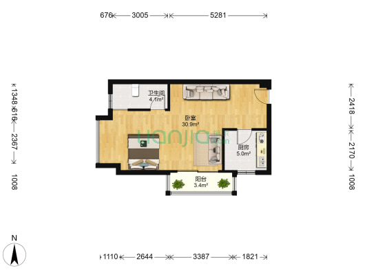 红星国际 1室0厅1卫 51平方