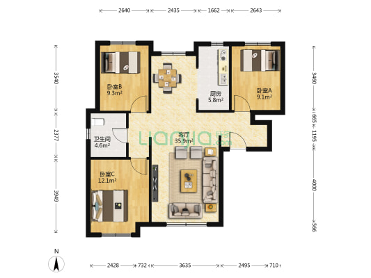 力高阳光海岸逸海苑 3室1厅1卫 114平方