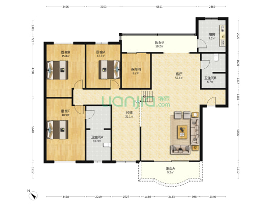 白河路三段30号 3室1厅2卫 198平方