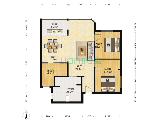 长宁路225弄 2室2厅1卫 91平方