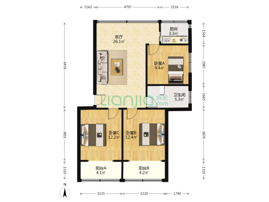 圆通路17号 3室1厅1卫 79平方