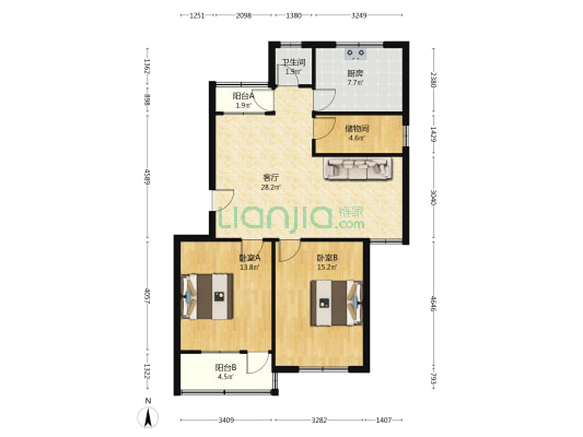 花园小区 2室1厅1卫 94平方