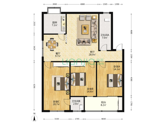 统计局家属院 3室2厅2卫 133平方