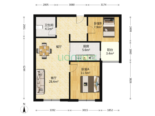 国信中央新城峯境二期 2室1厅1卫 79平方