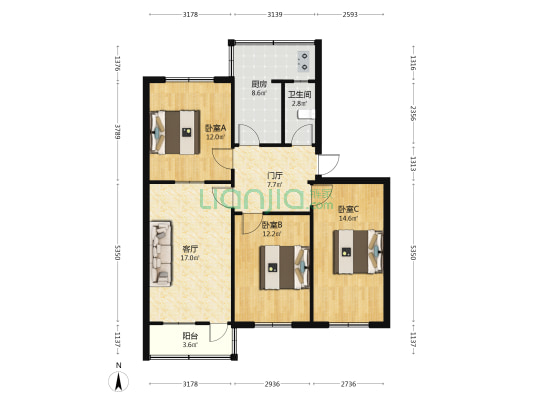 望岭东路35号地质西院 3室1厅1卫 88平方