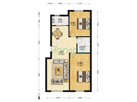 浭阳雅园 2室1厅1卫 97平方