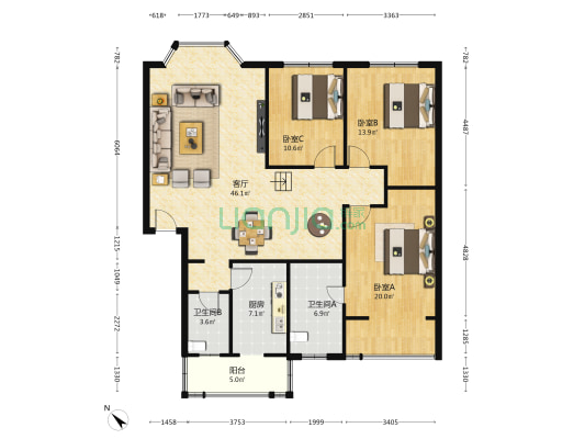 蜀通街35号 3室1厅2卫 130平方