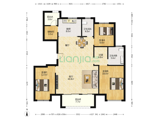 郑西联盟新城五期 3室1厅2卫 146平方