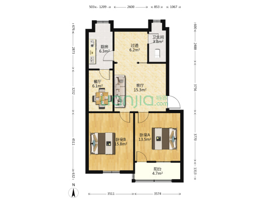 天安花园 2室2厅1卫 84平方