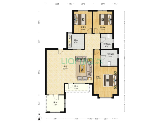 南北向的户型，采光好，户型好，视野好-户型图