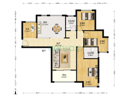 亿力未来城二期 4室1厅2卫 121平方