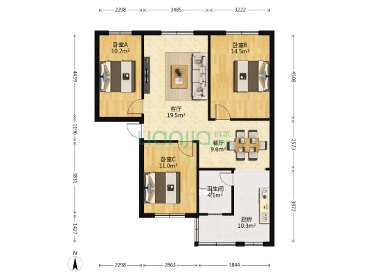 相府路19号 3室2厅1卫 91平方