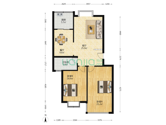 仙境苑 2室2厅1卫 100平方