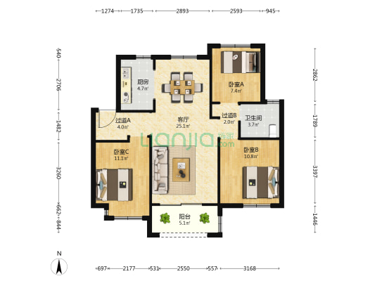 云景佳苑 3室1厅1卫 91平方