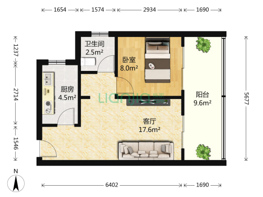槐树店37号 1室1厅1卫 48平方