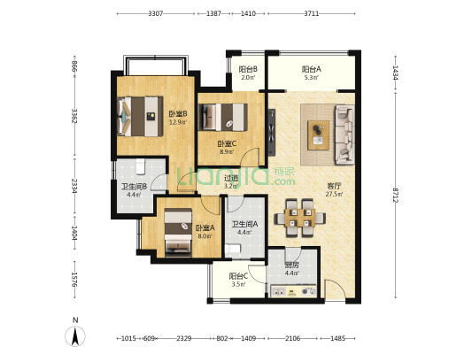 朗诗未来街区 3室1厅2卫 99平方