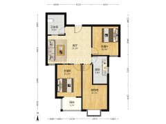 房子属于南向小三居，中间楼层，毛坯房-涿州联合七号院户型图