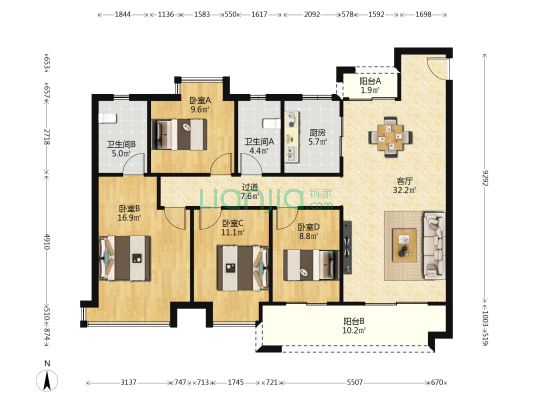 新力菩悦星都汇 4室1厅2卫 140平方