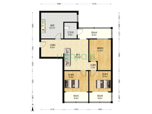 西安市第二建筑工程公司设备安装工程处住宅小区 2室1厅1卫 103平方