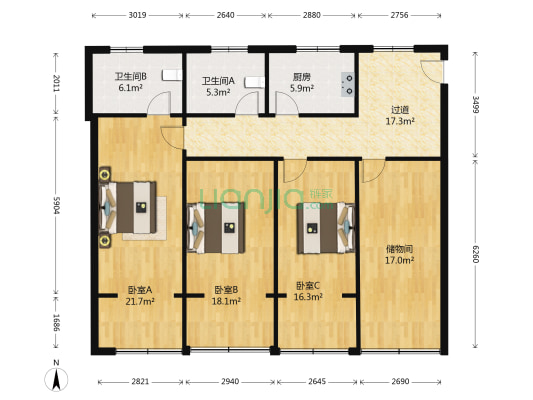 宏洲大厦 3室0厅2卫 139平方