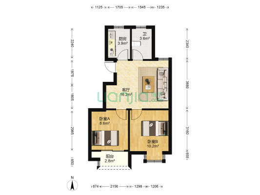 广泽嘉园 2室1厅1卫 68平方