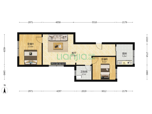 飞阳家园 2室1厅1卫 80平方