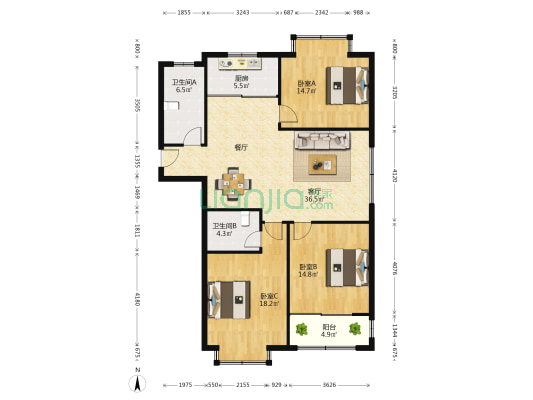 国贸华府 3室1厅2卫 143平方