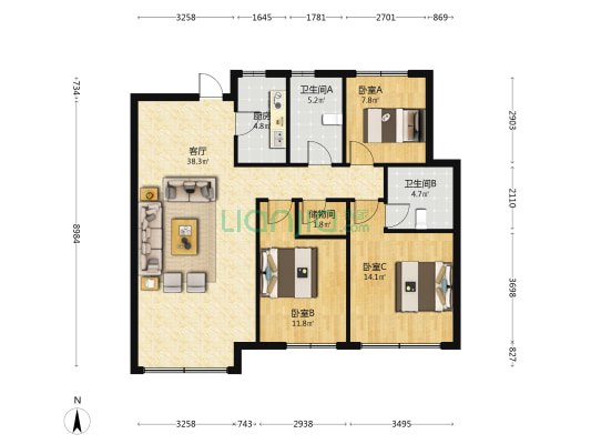 新松玺樾府 3室1厅2卫 122平方