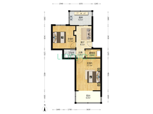 西安市勘察测绘院咸宁西路家属院 2室1厅1卫 61平方