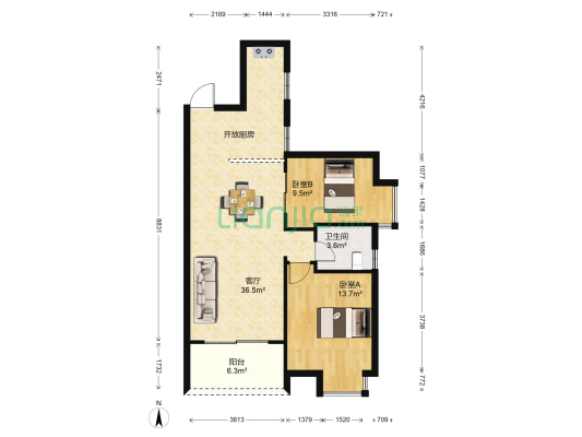 保利花园三期 2室1厅1卫 82平方
