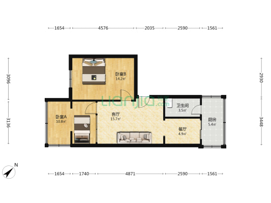 光荣西路58号 2室2厅1卫 58平方