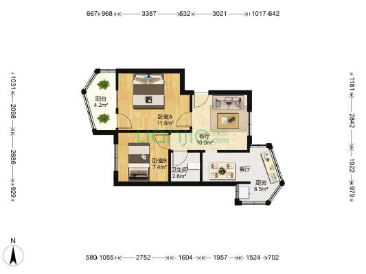 车城一区 2室1厅1卫 57平方