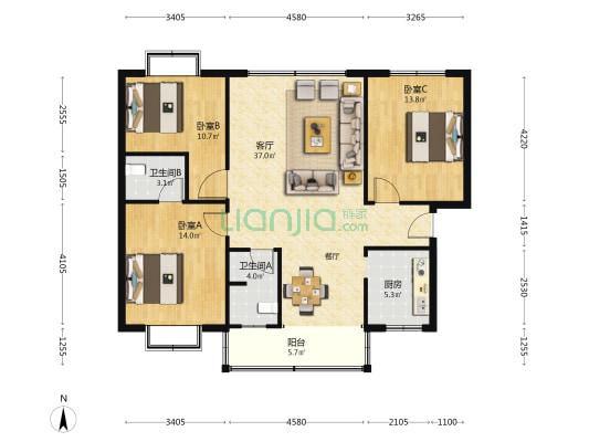 滨湖花园一期 3室1厅2卫 119平方