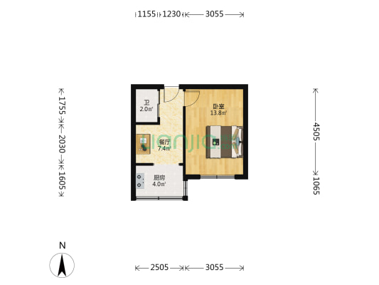 39中鲁迅路（三八广场） 1室1厅1卫 34平方