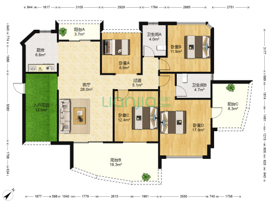埠上桃源 4室1厅2卫 138平方