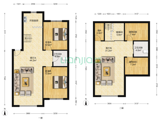 紫庭园 2室2厅2卫 132平方