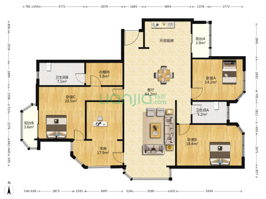 傲景苑 4室1厅2卫 205平方