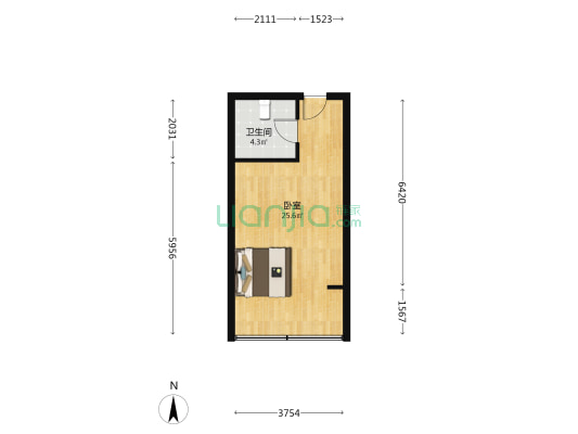 汇贤大厦 1室0厅1卫 46平方