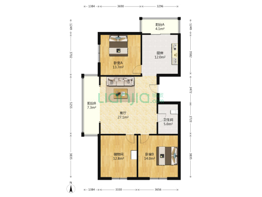 金色路园 2室1厅1卫 141平方