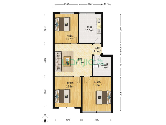 仁和居东区 3室1厅1卫 96平方